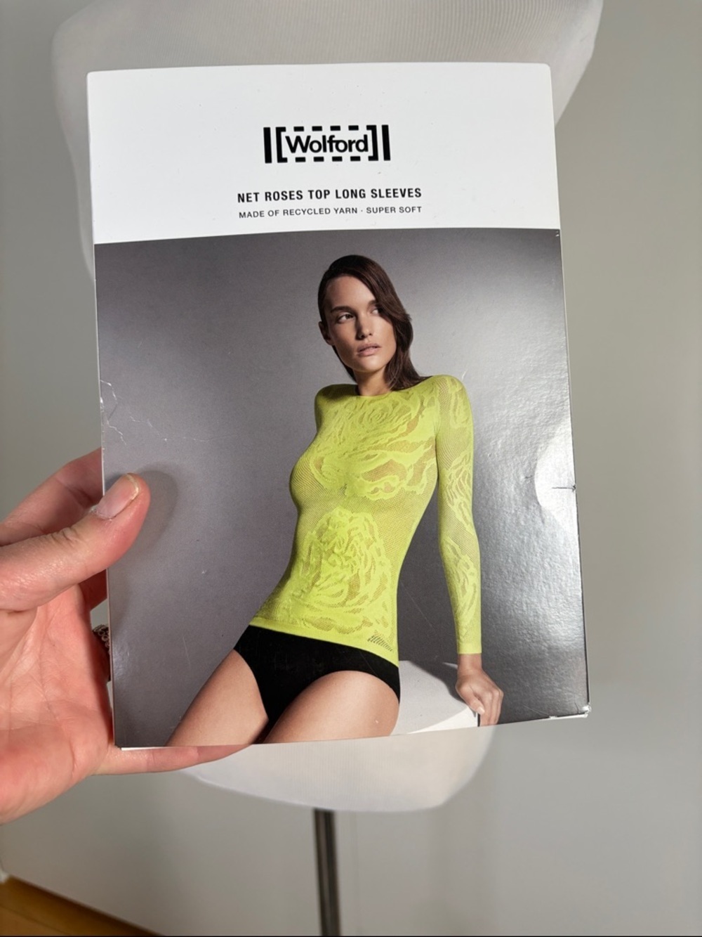Wolford Neon Yellow Net Roses Long Sleeve Top NIB L